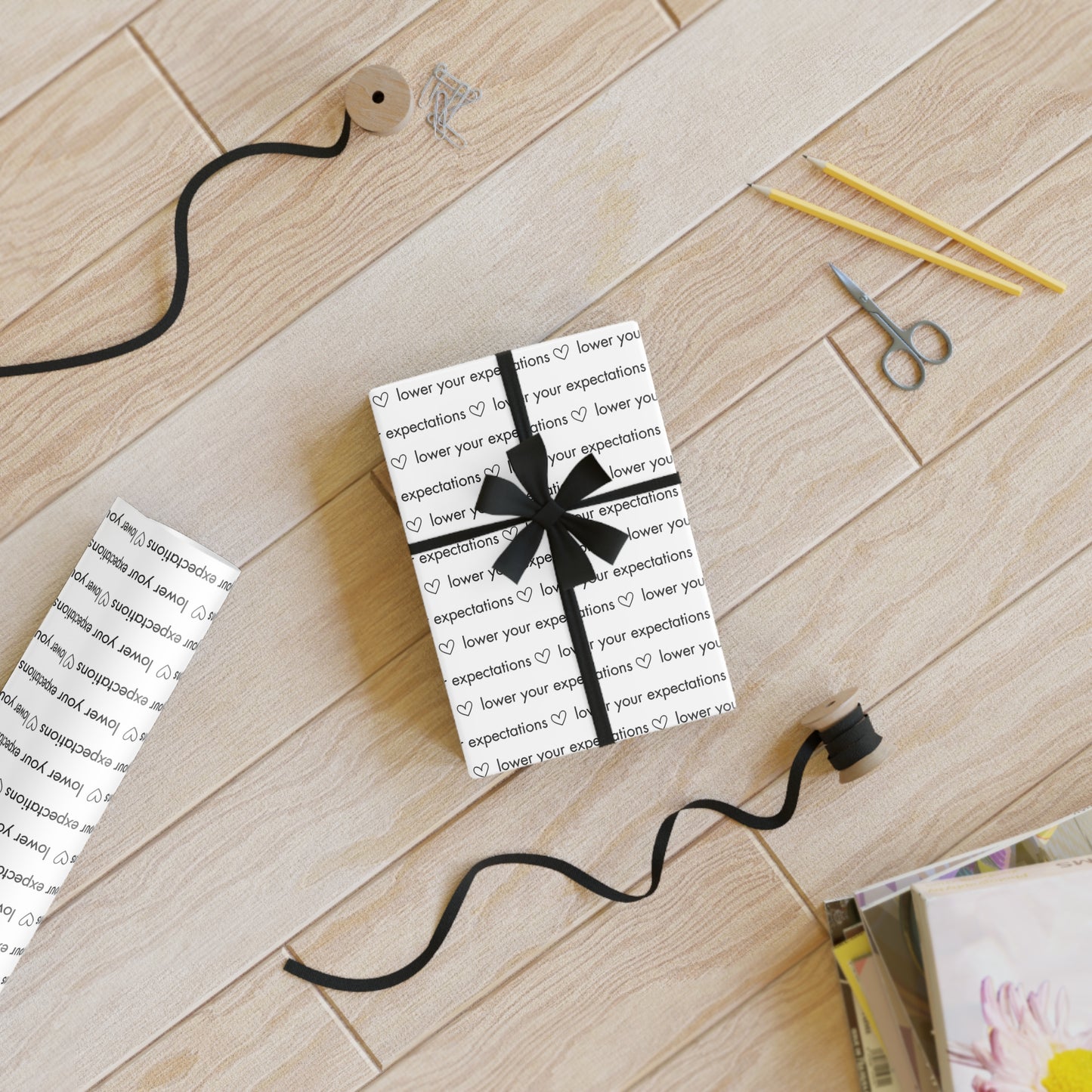 "Lower Your Expectations" Wrapping Paper - White