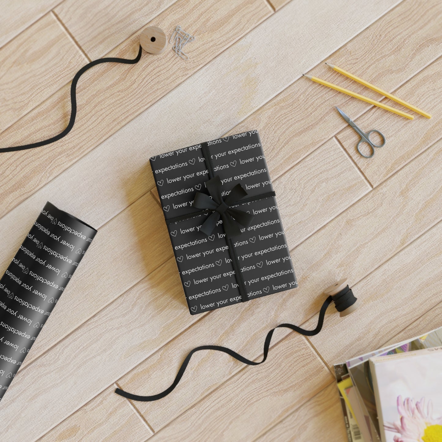 "Lower Your Expectations" Wrapping Paper - Black