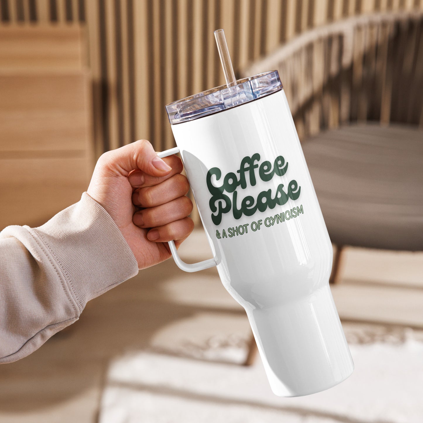 "Coffee Please & a Shot of Cynicism" 40 oz Travel Tumbler with Straw